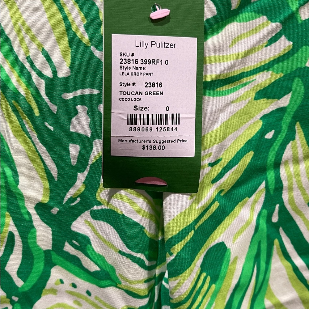 Lilly Pulitzer Lela Crop Vibrant Green Leaf Print Pants in Toucan Green NWT - Picture 4 of 7